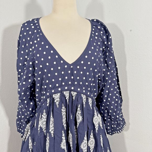 Talisman Dress Womens Medium Empire Waist V‎ Neck Lantern sleeves Pleasted Beach - Picture 2 of 13